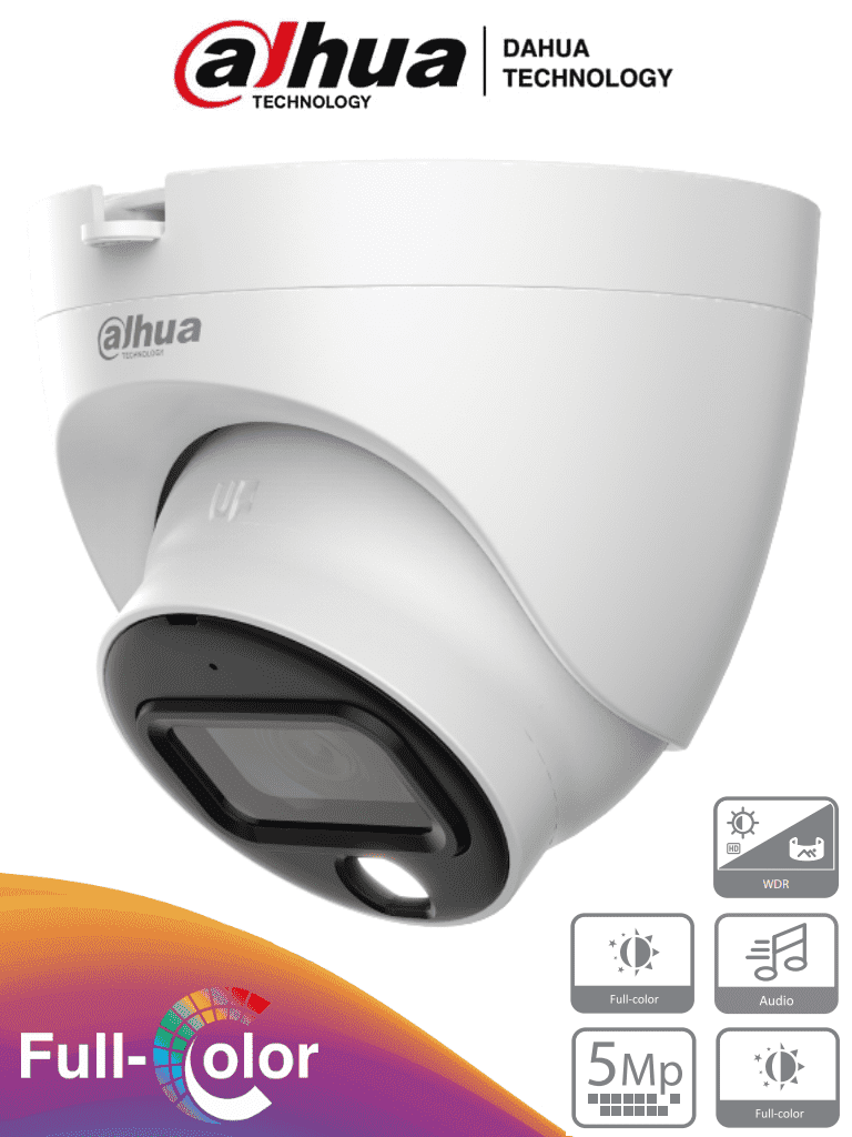 [DH-HAC-HDW1509TLQN-A-LED-0360B-S2] DAHUA HAC-HDW1509TLQ-A-LED - Cámara Domo Full Color de 5 MP con micrófono integrado y lente de 3.6 mm con 88° de apertura. Ofrece imagen a color 24/7, WDR real de 120 dB, LEDs para 20 metros. Resistente al agua con clasificación IP67 #HDCVI9.0 #5MP