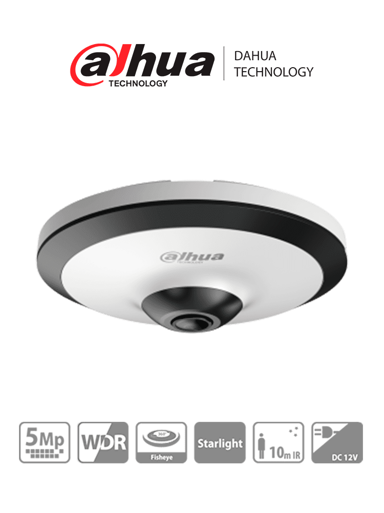 [DH-HAC-EW2501N] DH-HAC-EW2501N - Cámara Fisheye HDCVI 5 MP, visión 360°, IR 10 m, WDR real 120dB, micrófono integrado. Ideal para uso interior con tecnología Starlight para baja luz y reducción de ruido 2D/3D. Ofrece vigilancia detallada y nítida en todas condiciones.