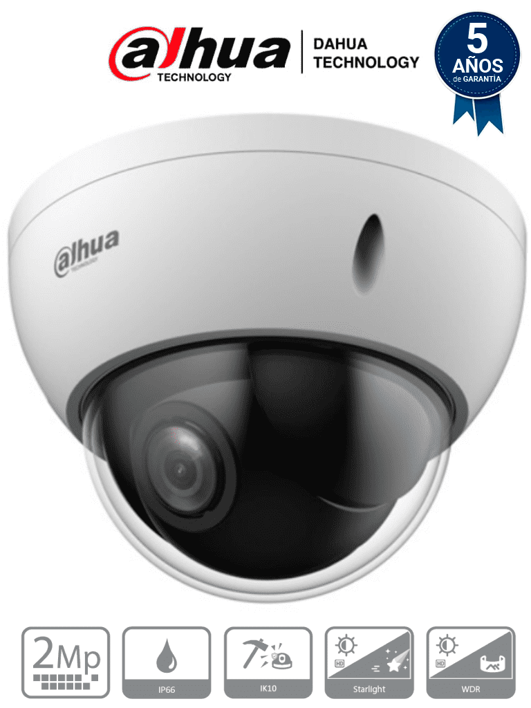 DAHUA SD22204DB-GC - Cámara PTZ Mini Domo Antivandálica de 2 Megapíxeles/ analógica / 4X de Zoom Óptico/ IP66/ IK10/ Starlight/ HLC/ 30FPS/ 3DNR/ #MCI2 #MCC