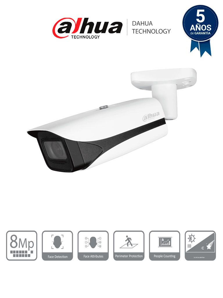 DAHUA DH-IPC-HFW5842E-ZE - Camara IP Bala 4k/ WizMind/ Lente Mot. de 2.7 a 12/ IR de 60 Metros/ SMD 3.0/ Metadatos/ WDR/ Ranura para Micro SD/ ePoE/ IP67 /IK10 /SMD 3./ E&A de Alarma y Audio/ Conteo de Personas/ Detección facial #IMD #MCI2 #IPMC