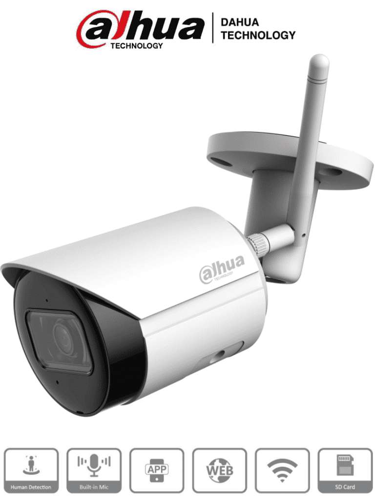 DAHUA IPC-HFW1430DS-SAW - Camara IP Bullet Wifi de 4 Megapixeles/ Lente de 2.8mm/ 90 Grados de Apertura/ H.265+/ IR de 30 Metros/ Microfono Integrado/ Ranura para MicroSD/ Metalica/ IP67/ DWDR/ Videoanaliticos con SMD/ #MCI2 #IPMC