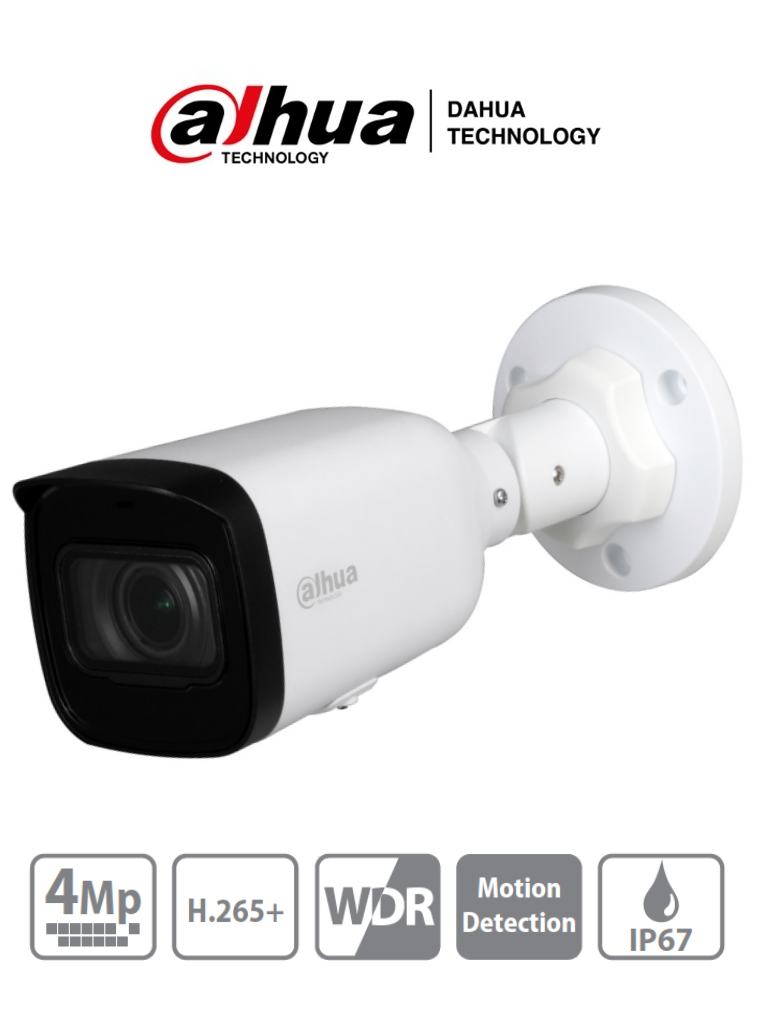 DAHUA IPC-HFW1431T1-ZS-S4 - Camara IP Bullet de 4 Megapixeles/ Lente Motorizado de 2.8 a 12mm/ H.265/ IR de 50 Metros/ WDR Real, 3D DNR/ Ranura para MicroSD/ IP67/ PoE #CIPF #IMD #MCI2