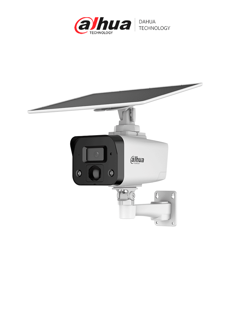 DAHUA IPC-HFW2441DG-4G-SP-B Cámara IP bullet 4G 4MP/panel solar/Batería/ SMD/ Sirena y luz de disuasión activa/Audio bidireccional/ Iluminador dual inteligente/IR 50 m/ luz cálida 30m/ Modo AOV (vídeo siempre activo)/Ranura para Micro SD/IP67/ #SD