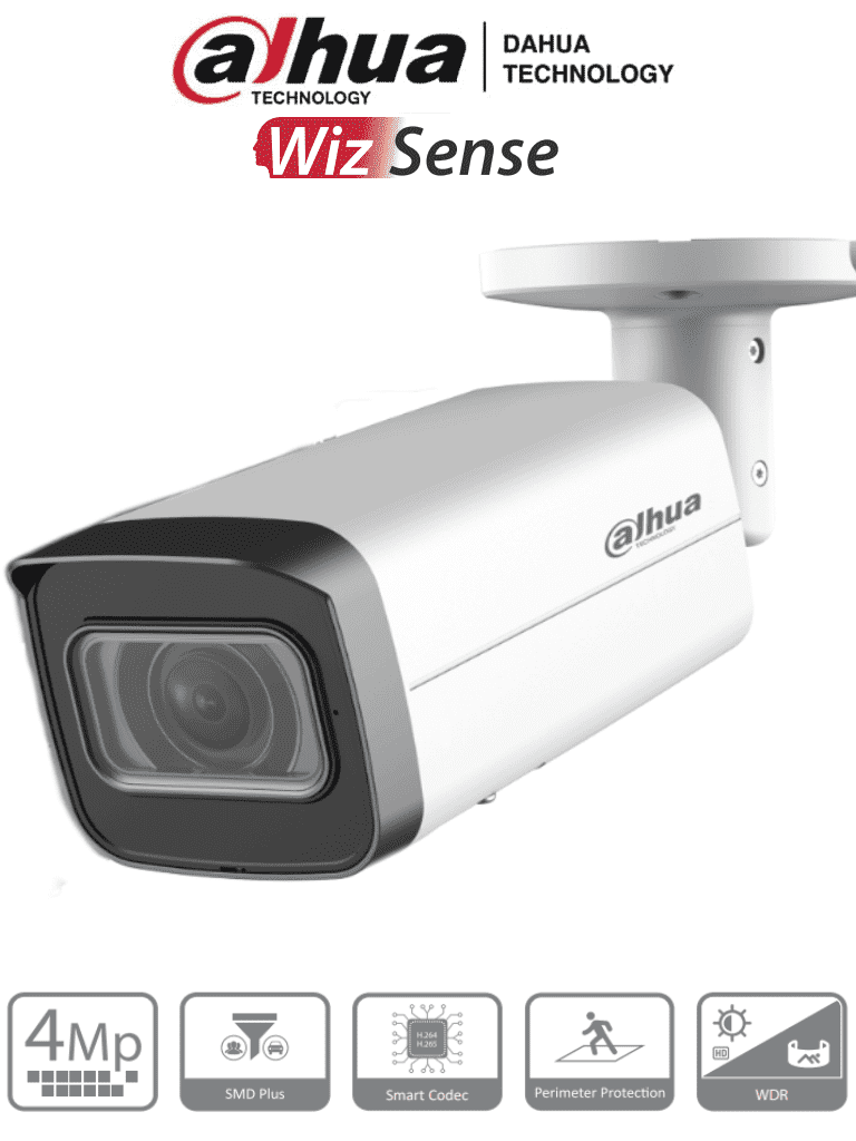 DAHUA IPC-HFW2441T-ZS - Camara IP Bullet de 4 Megapixeles/ Lente Motorizado de 2.7 a 13.5 mm/ WizSense/ IR de 60 Metros/ SMD Plus/ Protección Perimetral/ Ranura para MicroSD/ IP67/ Ik10/ #D50 #IMD