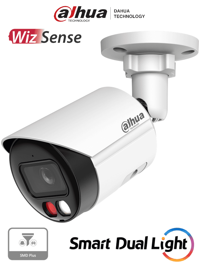 DAHUA IPC-HFW2649SP-S-IL - Cámara IP Bullet de 6 megapíxeles/ Lente 2.8mm/ 112 grados de apertura/ WizSense/ 30 metros de IR y Luz visible/Micrófono integrado/ IP67/ PoE/ Ranura Micro SD/ Protección perimetral/ #ACIP