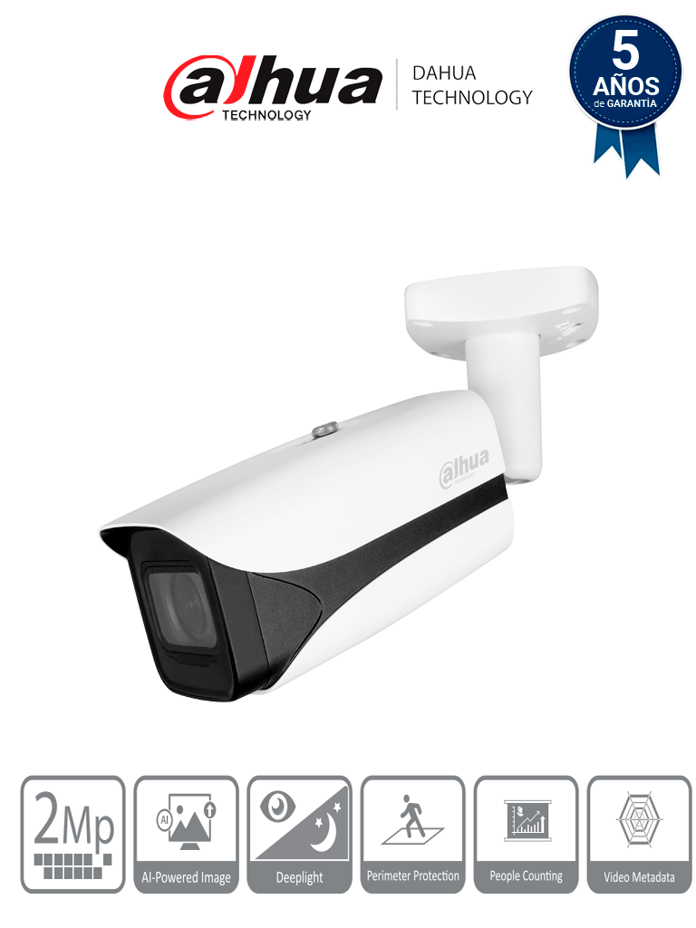 DAHUA IPC-HFW5241E-ZE - Camara IP Bullet 2 MP/ WizMind S/ IA Face Detection/ IR 60 mts/ Motorizado 2.7 mm–13.5 mm/ Aprendizaje Profundo/ E&S Alarma y Audio/ SMD3.0/ IP67/ IK10 #IMD #MCI2 #IPMC #DIP