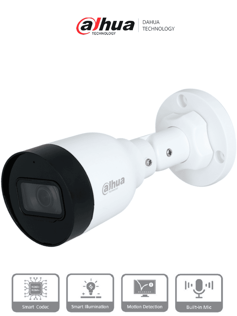 Dahua IPC-HFW1230S1-A-S6 - Cámara IP Bullet de 2MP, lente de 2.8mm, ángulo de visión de 102 grados, micrófono integrado, compresión H.265+, IR de 30m, protección IP67, PoE, DWDR / #LoNuevo