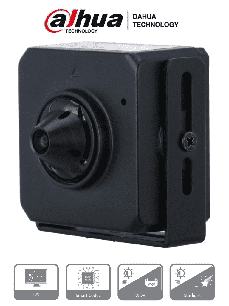[DH-IPC-HUM4231S-L4] DAHUA IPC-HUM4231S-L4 - Camara IP Pinhole de 2 Megapixeles/ Lente de 2.8mm/ 96 Grados de Apertura/ Microfono Integrado/ H.265/ 1 E&S de Audio/ WDR Real de 120 dB/ Videoanaliticos con IVS/
