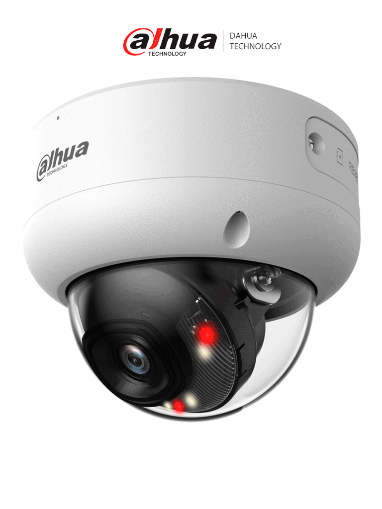 DAHUA DH-IPC-HDBW3449E-AS-IL - Cámara IP Domo Antivandálica de 4 Megapíxeles con Iluminador dual/ WizSense/ Lente de 2.8 mm/ 107 Grados de Apertura/ IR de 50 Metros/ SMD 4.0/ AI SSA/ 1 E&S de Alarma y Audio/ Ranura para MicroSD/ IP67/ IK10/ PoE/ #MCI1