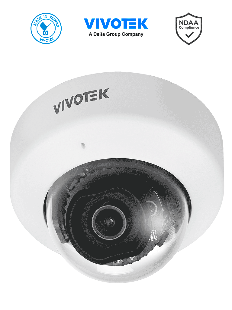 VIVOTEK FD9186-H - Cámara IP domo interior 5 Megapixeles, lente fijo 2.8mm, Smart IR 30mts, WDR Pro, micrófono integrado, Smart VCA, DI, DC12V, Ciberseguridad Trend Micro