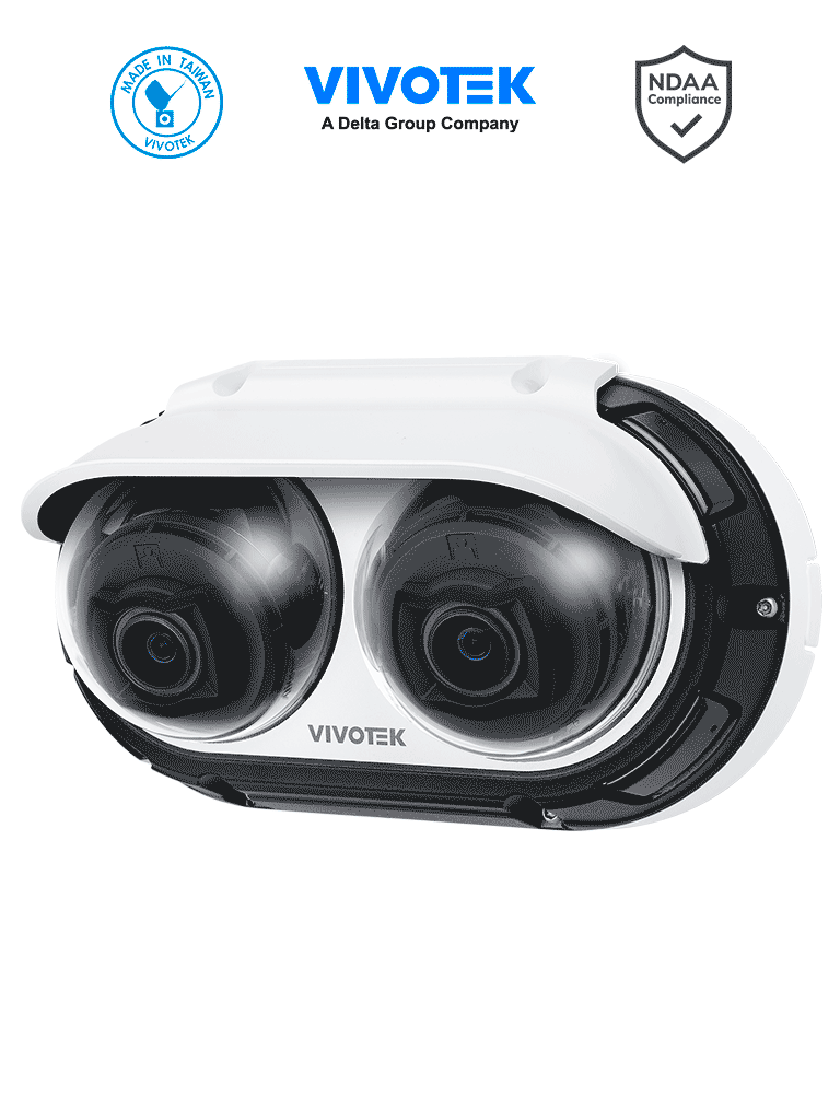 VIVOTEK MA9312-EHTV - Camara IP domo exterior, 2 Lentes de 8MP 4K Varifocal 4.3-9.8mm, IR 20Mts, Real Sight Engine IA, Microfono Integrado, Deep Search IA, Deep Learning VCA IA, Proteccion IP67, IK10, NEMA 4X, Ciberseguridad Trend Micro, ONVIF