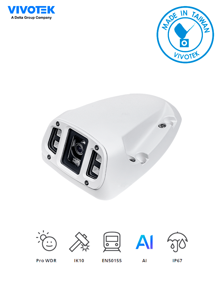 VIVOTEK MD9584-H(3.6mm) - Camara IP domo exterior, 5 Megapixeles, Lente fijo 3.6mm, IR 50 Mts, Conector M12, IP68, IK10, Nema 4x, EN50155 OT4