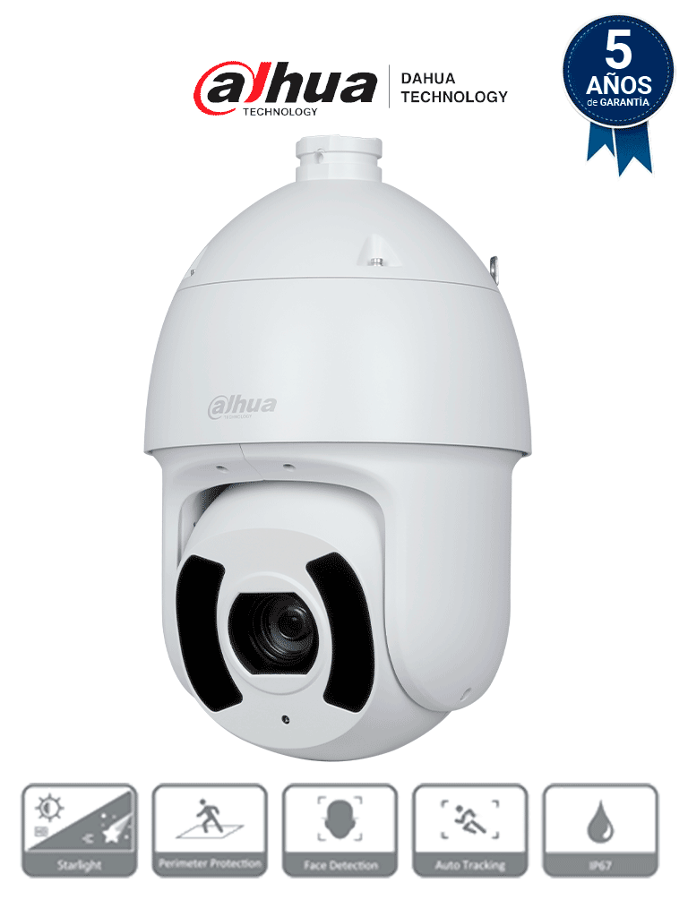 DAHUA DH-SD6CE245GB-HNR - Cámara IP PTZ 2MP con WizSense, zoom óptico 45x, Starlight, IR 250m, Autotracking 3.0, SMD 4.0, detección de rostros, protección perimetral, PoE+, IP67, IK10 #IMD