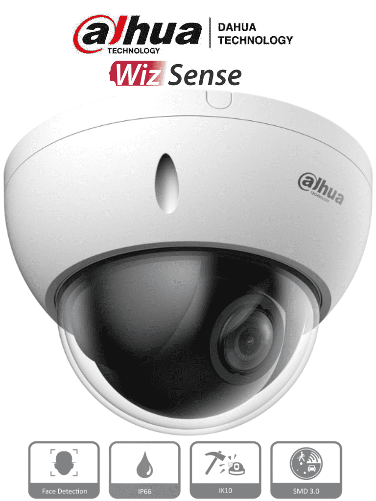 [DH-SD22204DB-GNY] DAHUA SD22204DB-GNY - Cámara IP PTZ de 2 MP / WizSense/ 4x de Zoom óptico/ Starlight / Detección facial/ SMD 3.0/ Antivandálica IK10/ Exterior IP66/ Protección perimetral / Ranura para MicroSD/ PoE/ #HL