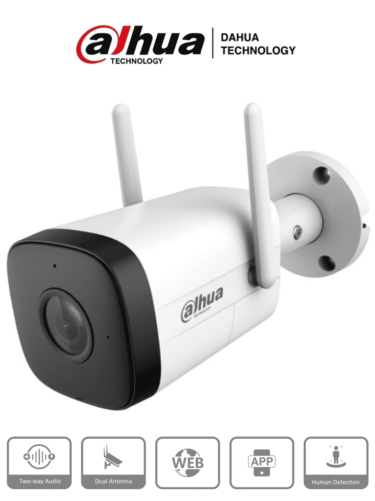 DAHUA IPC-HFW1230DT-STW - Cámara IP Bullet Wifi de 2 Megapixeles/ Lente de 2.8 mm/ 100 Grados de Apertura/ IR de 30 Metros/ H.265/ Microfono y Altavoz Integrados/ Ranura MicroSD/ IP67/ Detección de Movimiento #KitDahua #MDIP #IMD #MCI2 #WDA #IPC