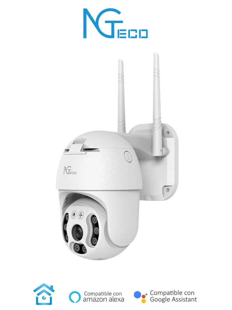 NGTECO NGC4200 - Cámara PTZ WiFi 3MP con lente de 3.6mm, altavoz y micrófono integrados. Audio bidireccional y alcance IR de 20m. Utiliza compresión de vídeo H.265. Compatible con almacenamiento local y en la nube. Funciona con Alexa #MCI2 #BuenFinNG