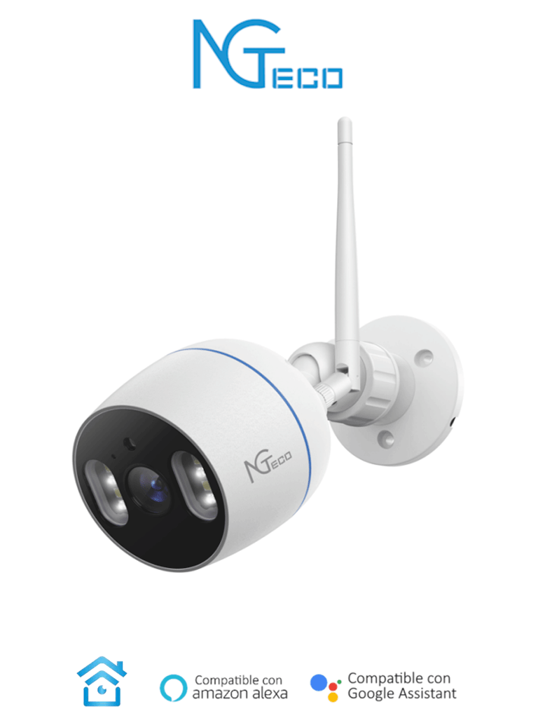 NGTECO NGC501 - Cámara Bullet WiFi / 1080P / Lente 3.6mm / Visión Nocturna / Almacenamiento local y en la nube / Control Remoto / Audio Bi-direccional / Funciona con Alexa #NG #ZK9
