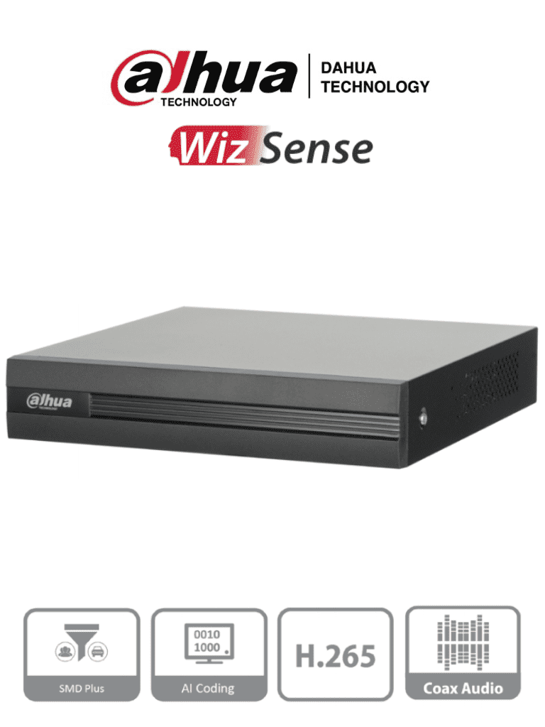 [DH-XVR1B04H-I] DAHUA XVR1B04H-I - DVR de 4 canales 5MP Lite con WizSense y H.265+. Soporta 4 canales + 2 IP, o hasta 6 canales IP. Con SMD Plus y búsqueda inteligente de humanos y vehículos. 1 puerto SATA de hasta 6TB/ #5MP#VolDH