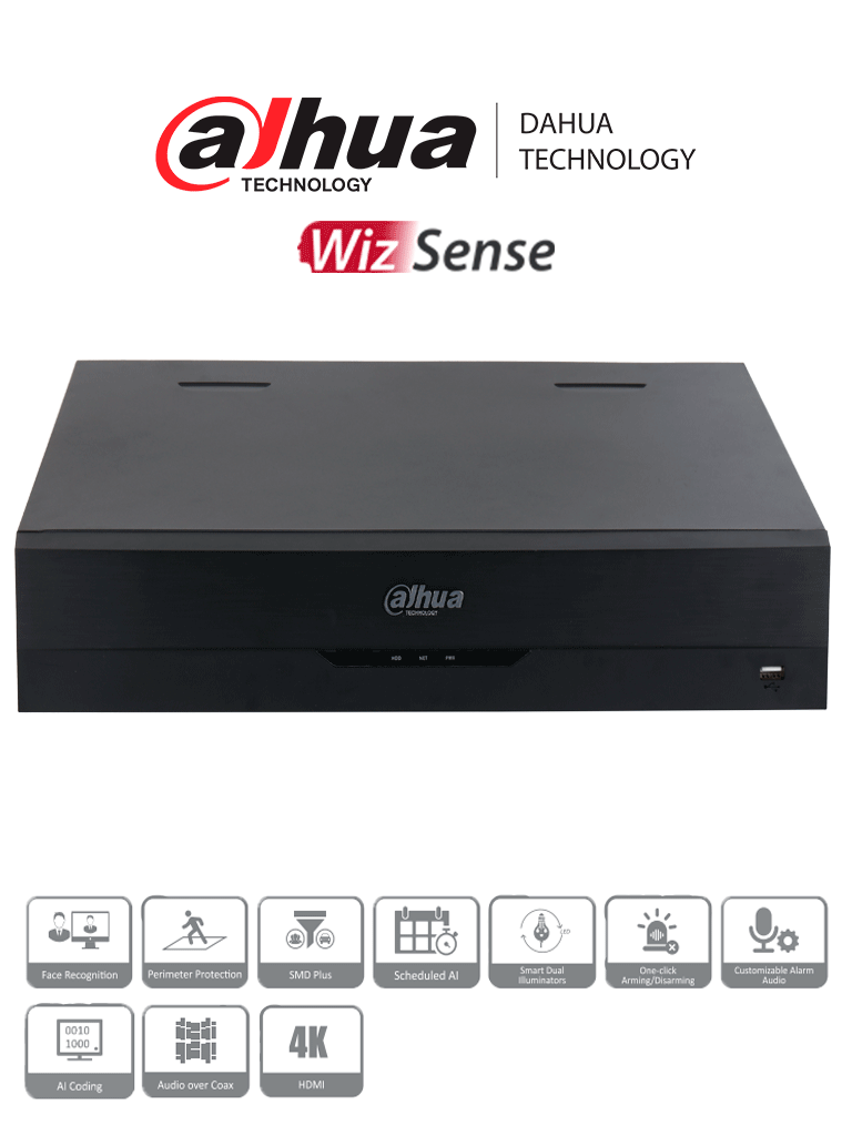 [DH-XVR5432L-4KL-I3] DAHUA DH-XVR5432L-4KL-I3 - DVR de 32 Canales 4k/ WizSense/ H.265+/ Hasta 32 Canales IP/ 6 Canales de Reconocimiento Facial/ Codificación IA/ 4 Bahías para Discos Duros/ IoT&POS/ #ProHDCVI