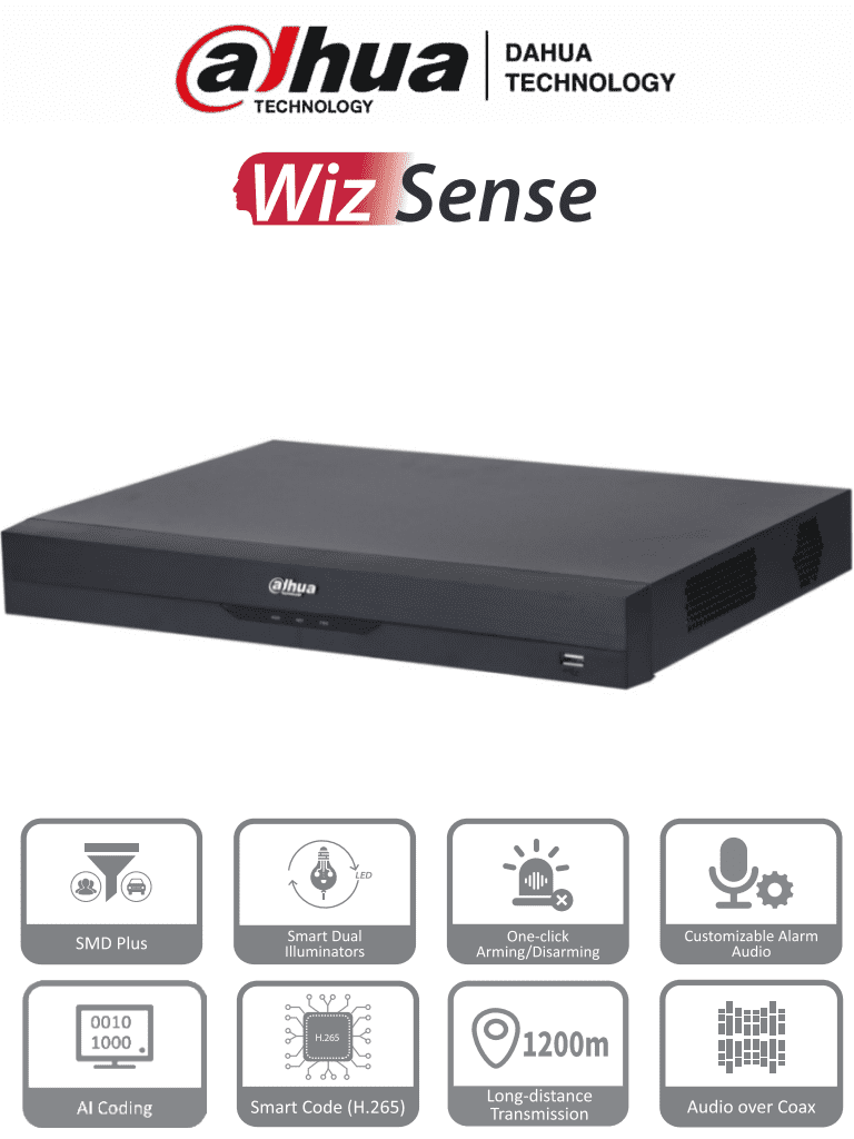 [DH-XVR4232AN-I(V2.0)] DAHUA XVR4232AN-I - DVR de 32 Canales de 1080p Lite/ WizSense/ H.265+/ Codificación IA/ 2 Bahías de Discos Duros/ 16 Canales con SMD Plus/ Busqueda Inteligente (Humanos y Vehiculos)/ Salidas de Video, HDMI & VGA