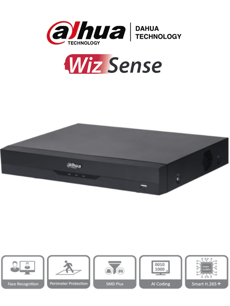 DAHUA XVR5116HE-I3 - DVR de 16 canales 5 MP Lite con WizSense y IA, compresión H.265+, soporta 16 canales y hasta 24 canales IP. Incluye 2 canales de reconocimiento facial, 16 entradas de audio, 16&3 E&S de alarma, SMD Plus y funciones IoT&POS.