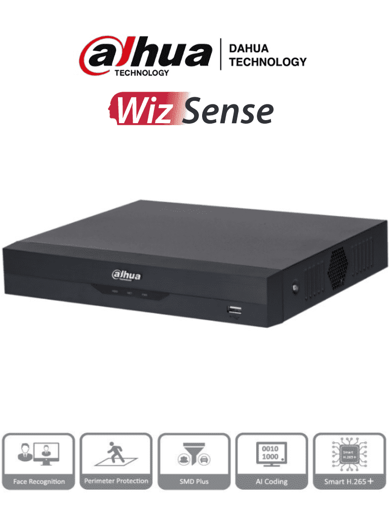 DAHUA XVR5116HS-I3 - DVR 16 Canales 5 Megapixeles Lite WizSense/ H.265+/ 16 Canales +8 IP/ Hasta 24 Canales IP/ 2 Canales de Reconocimiento Facial/ SMD Plus/ Protección Perimetral/ 1 Sata/ Soporta CVI/AHD/TVI/ CVBS e IP/ IoT&POS/ #NuevoPrecio
