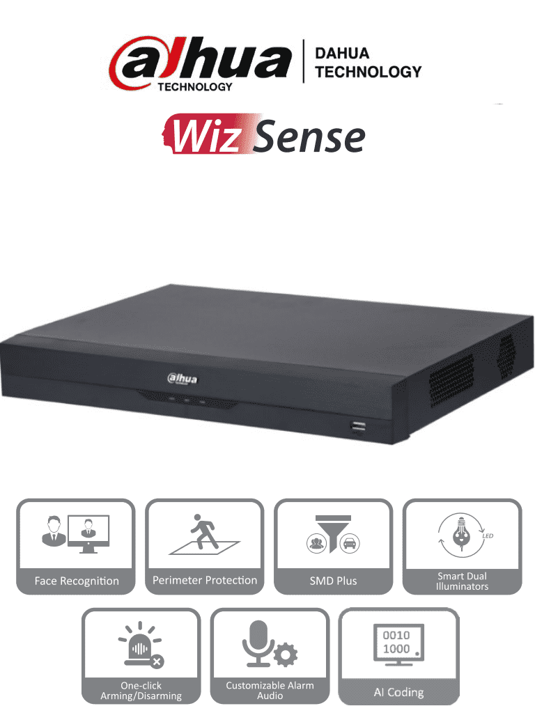 DAHUA XVR5216AN-I3 - DVR de 16 Canales de 5 Megapíxeles Lite/ WizSense/ H.265+/ 2 Bahías de Discos Duros/ 16 Canales + 8 Canales IP/ Hasta 24 Ch IP/ 2 Canales de Reconocimiento Facial/ Codificación IA/ SMD Plus/ Proteccion Perimetral/ #DVM #MCI2