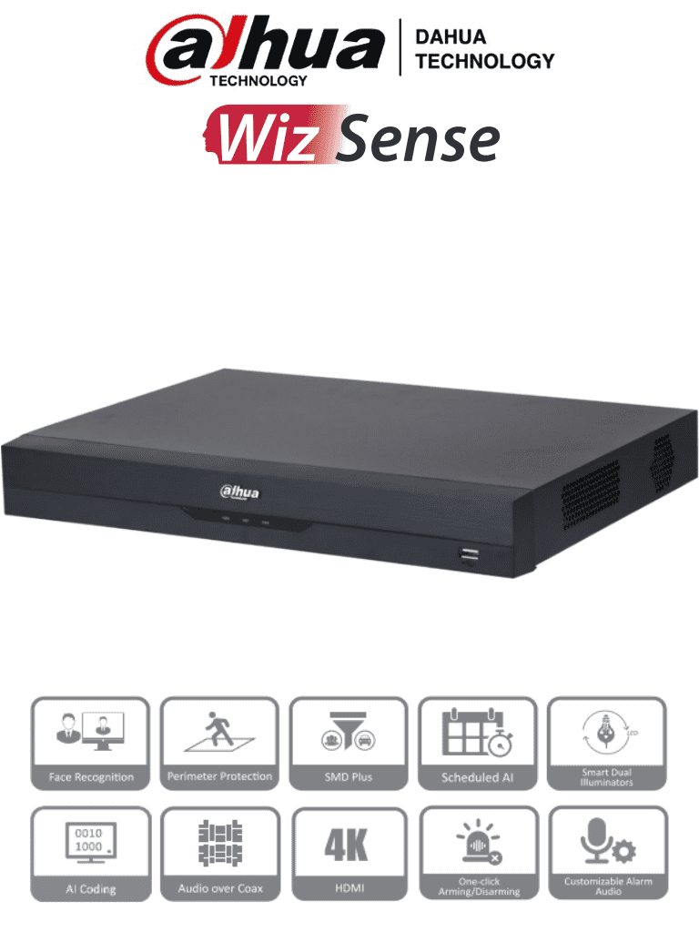 [DH-XVR5232AN-I3] DAHUA XVR5232AN-I3 - DVR de 32 Canales de 5 Megapixeles Lite/ WizSense/ H.265+/ 2 Bahías de Discos Duros/ Hasta 32 Canales IP/ 2 Ch de Reconocimiento Facial/ SMD Plus/ Codificación IA/ Onvif/ Funciones IoT&POS/ Audio Bidireccional/