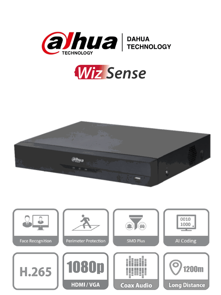 [DH-XVR5108HE-I3] DAHUA XVR5108HE-I3 - DVR de 8 Canales 5 Megapixeles Lite/ WizSense/ H.265+/ 8 Canales +4 IP/ Hasta 12 Ch IP/ 1 Canal de Reconocimiento Facial/ SMD Plus/ Protección Perimetral/ 1 Puerto SATA/ 8&3 E&S de Alarmas/ 8 Entradas de Audio/ IoT&POS/ #VolDH
