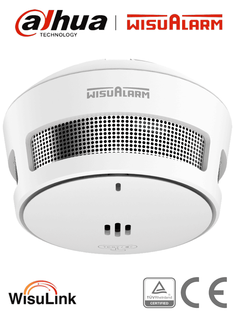 DAHUA WISUALARM DHI-HY-SA40A-R8 - Detector de Humo Inalambrico (Interconectable Hasta 24 Disp), Sensor Fotoeléctrico, Sonido de Alarma de 85dB, Alarma Visual y Audible, Batería de 10 años sellada, Certificaciones TÜV and CE #Wisualarm #V1 #MCI1 #ANIN