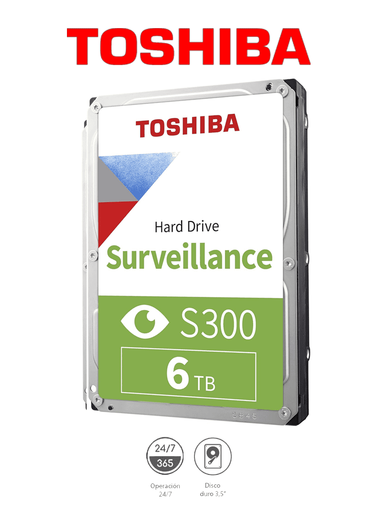 TOSHIBA HDWT860UZSVA - Disco Duro de 6 TB, Serie S300 especial para videovigilancia, ideal para trabajo 24/7, interfaz SATA 3.5", 5400 rpm, 128 MB, hasta 64 cámaras#MARTOS