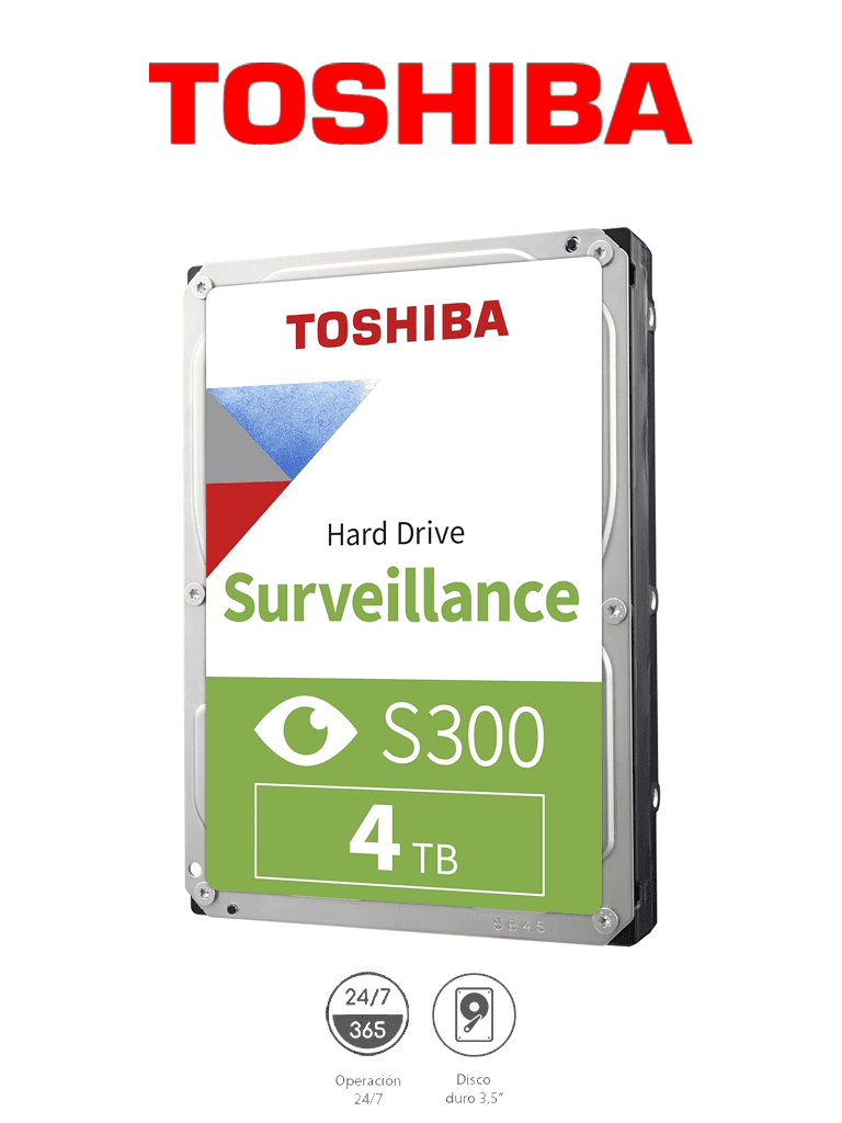 [HDWT840UZSVA] TOSHIBA HDWT840UZSVA - Disco Duro de 4 TB, Serie S300 especial para videovigilancia, ideal para trabajo 24/7, interfaz SATA 3.5", 5400 rpm, 128 MB, hasta 64 cámaras#MARTOS