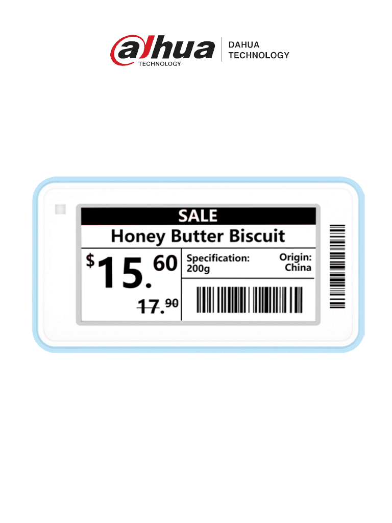 DAHUA DHI-ESL-E021C-NF - Etiqueta Electrónica ESL de 2.13" / Recomendada para aplicaciones de bajas temperaturas -25 a 25°C / Bluetooth 5.1 / Indicador LED / Blanco y negro / Baterías reemplazables / Tinta electrónica de 104 x 212 / Cobertura: 25-30m