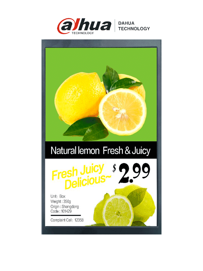 DAHUA DHI-ESL-L101-01 - Pantalla LCD de 10.1" para estantes ESL / Publicidad de video / Imagen a color 800*1280 / WiFi / Alimentada por carril DIN / RoHs / Operación 24-7