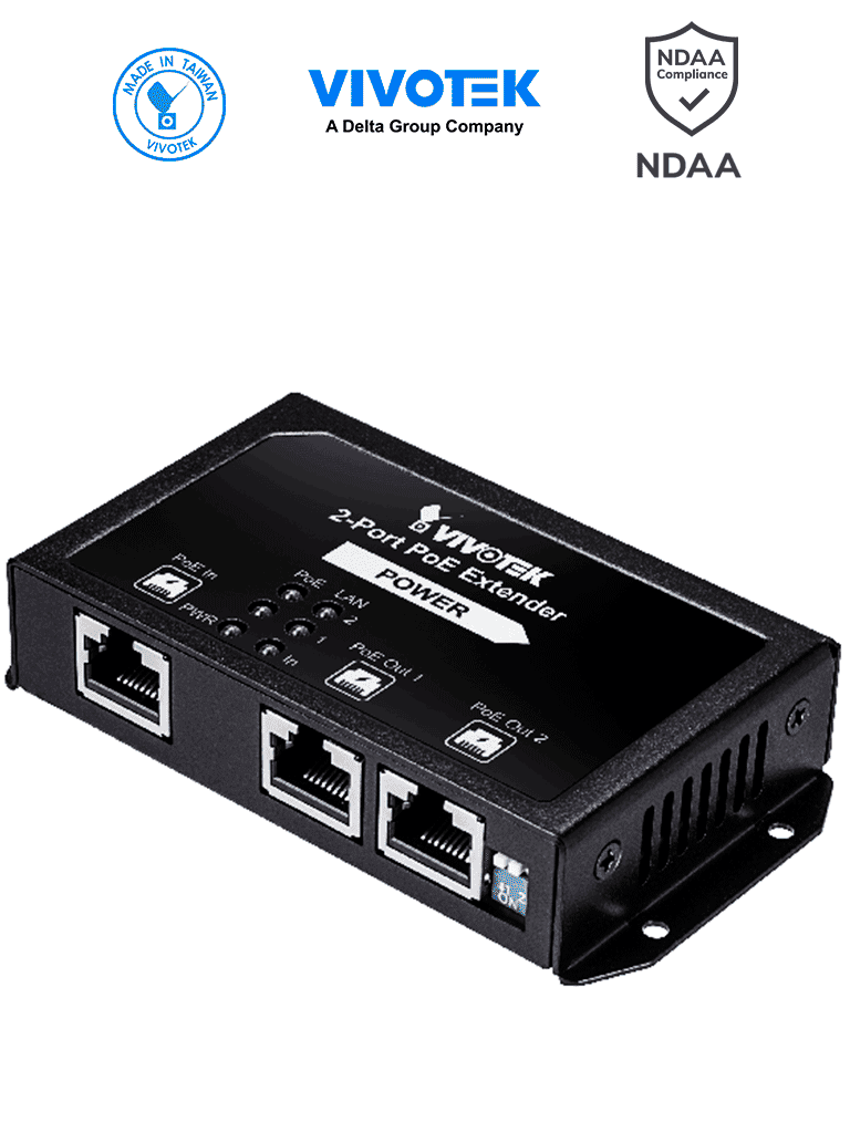 [AP-FXC-0210] VIVOTEK AP-FXC-0210 - Extensor PoE de 2 puertos Fast Ethernet para interior, 70W, con conexión en cascada de hasta 300m