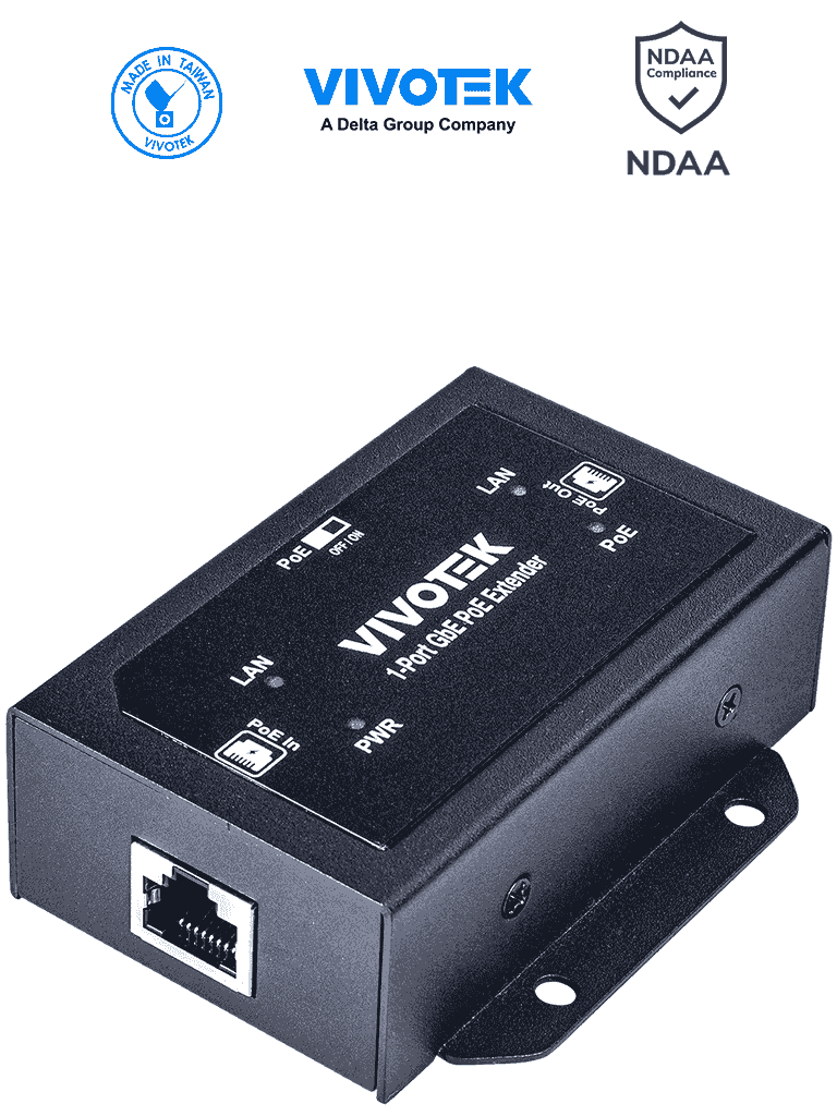 [AP-GXC-0100] VIVOTEK AP-GXC-0100 - Extensor PoE de 1 puerto Gigabit Ethernet para interior, con hasta 68W, conexión escalada de hasta 300m con 2 unidades, compatible con NDAA