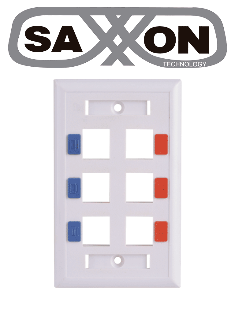 [A175-6E] SAXXON A1756E - Placa de pared / Vertical / 6 Puertos tipo keystone / Color blanco / Con etiquetas #buenfinsaxxon