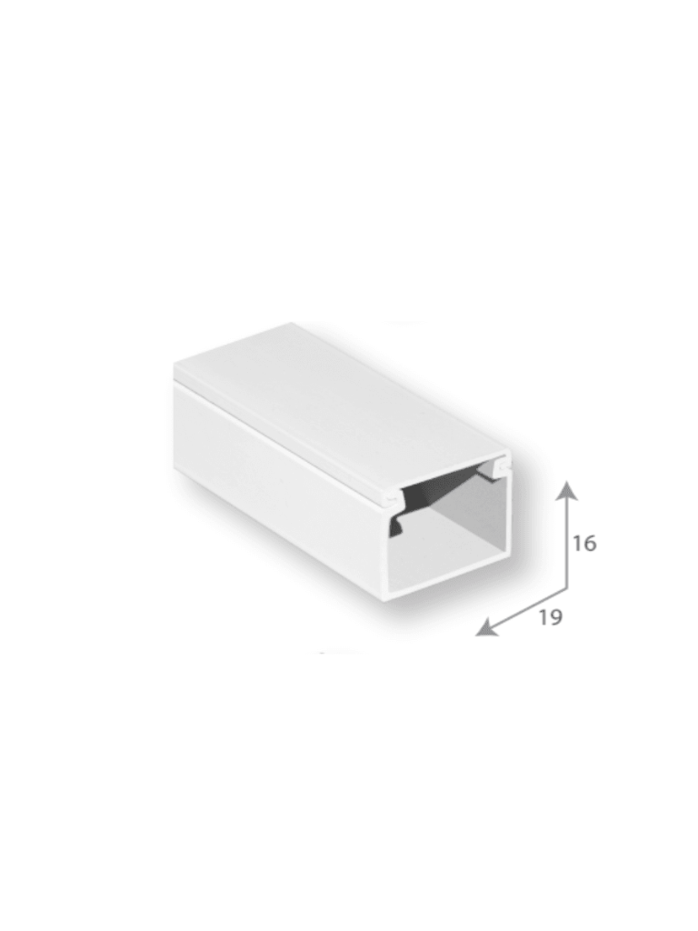 [SBE-1619] SBE TECH SBE-1619 - Canaleta plástica / PVC / Una vía / Alto 1.6 cm, Ancho 1.9 cm, Largo 2 metros