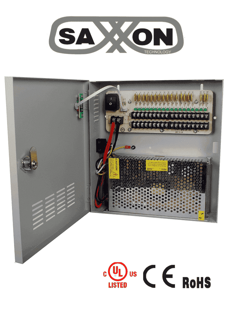 [PSU1220-D18] SAXXON PSU1220D18 - Fuente de 12 vcd/ 20 Amperes/ Para 18 Camaras/ 1.1 Amper por Canal/ Protección contra Sobrecargas/ Certificación UL/