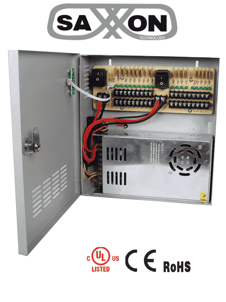 [PSU1230-D18] SAXXON PSU1230D18 - Fuente de Poder Profesional de 12 vcd / 30 Ampers/ Para 18 Camaras/ 1.67 Amperes por Canal/ Protección contra Sobrecargas/ Certificación UL/ #FuenteSAXXON