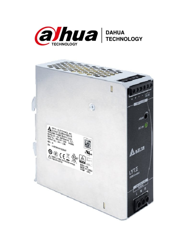 [DRL-48V120W1AAD] DAHUA DRL-48V120W1AAD - Fuente de Alimentación de 48 VDC/2.5 Ampers/ Instalación Sobre Riel Din/ para Switch PFS4210-8GT-DP