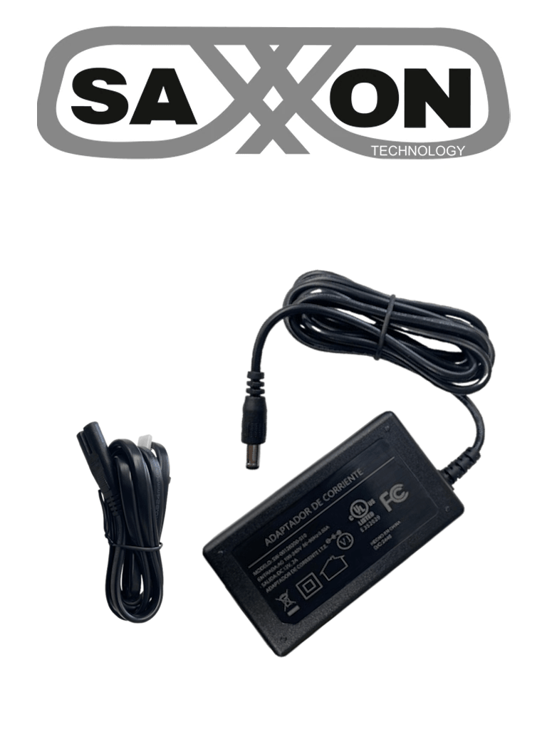 SAXXON SW00120200S10 - Fuente de Poder Regulada / Alimentación 12 Vcc 2 Amper / Conector Macho / Voltaje de Entrada: 100-240V / Ideal para Cámaras de CCTV , Controles de Acceso y Asistencia