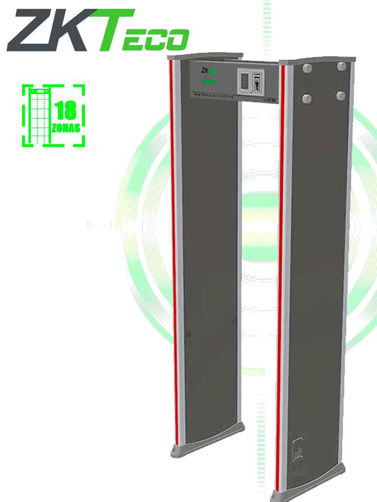 [ZK-D2180] ZKTECO ZKD2180 - Arco detector de metales con 18 zonas de detección, pantalla LCD de 3.5", 256 niveles de sensibilidad, y funciones de contador para alarmas y personas #ARCO
