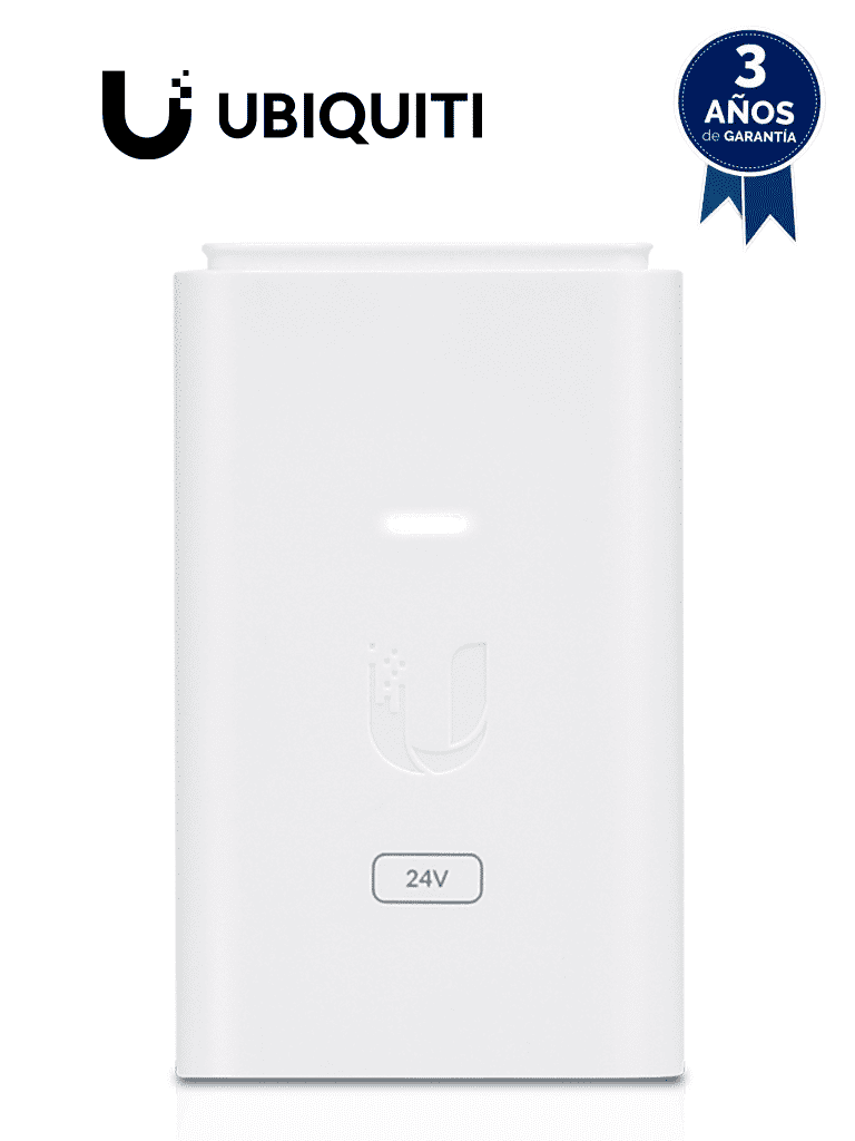 UBIQUITI POE-24-7W-G-WH - Inyector PoE Gigabit con protección contra descargas, alimentación de 24V DC a 0.3A y capacidad para reset remoto. #UBI19DL