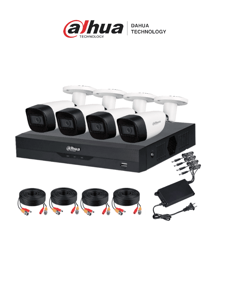 DAHUA KITXVR5104HS4KLI3+4HFW1500CMA- Kit de vigilancia de 4 canales 5 MP con audio y DVR WizSense con reconocimiento facial y H.265+. Soporta 4 canales + 4 IP o hasta 8 IP. Incluye 4 canales SMD Plus para búsqueda de humanos y vehículos #5MP