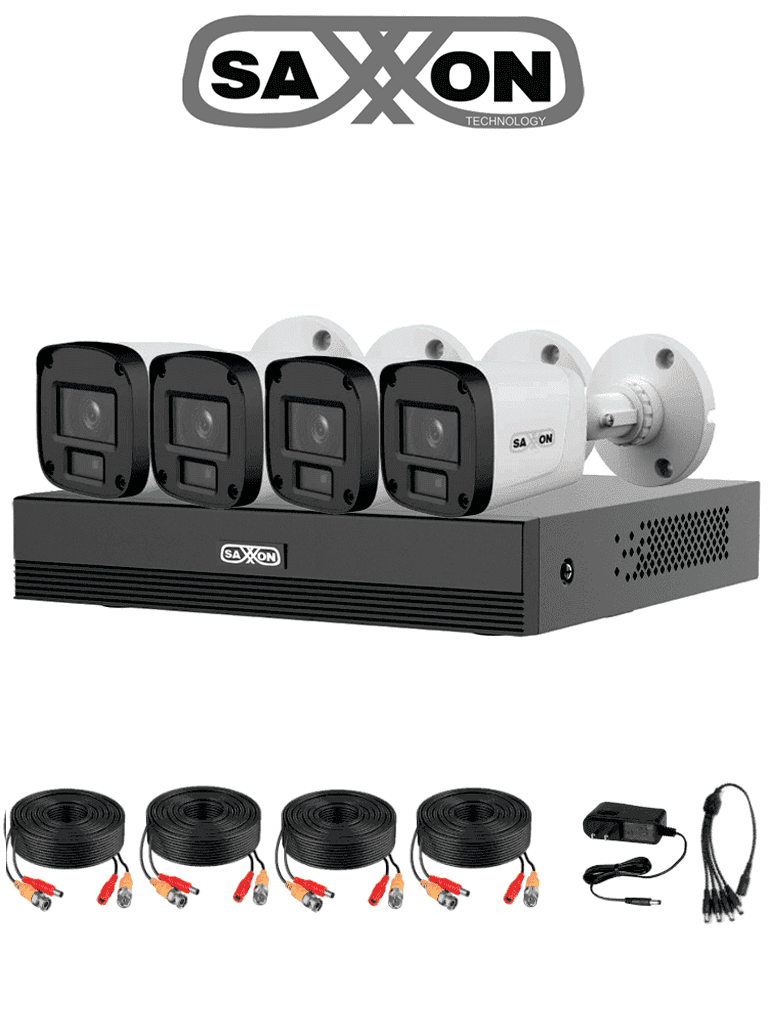 [SUA-KIT/XVR1E04-I/4-B20M-0280B] SAXXON SUA-KIT/XVR1E04-I/4-B20M-0280B-Kit de 4Canales HDCVI 1080P/4 Cámaras B20M de 2.8mm con Campo de Visión de Hasta 100°/Grabador Soporta Hasta 5 Canales IP yDetección de Movimiento Inteligente/Cámaras Fabricadas en Metal deAlta Duración#GSA #GSS