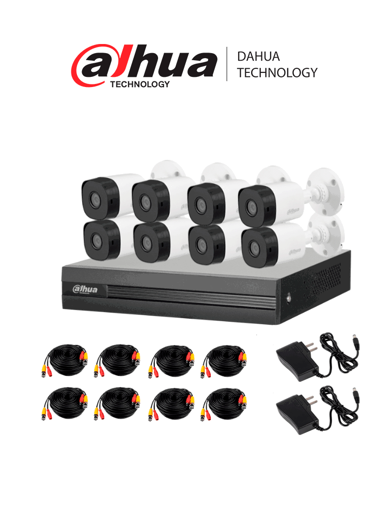 [DH-KIT/XVR1B08-I/8-B1A21N-0360B] DAHUA KITXVR1B08- I+8-B1A21- Kit de 8 Canales 2 Megapixeles DVR Cooper-I WizSense Con IA H.265+ 8 Camaras B1A21 1080p 8 Canales + 2 IP o Hasta 10 Canales IP 4 Canales SMD Plus Busqueda de Humanos y Vehiculos Accesorios Incluidos/