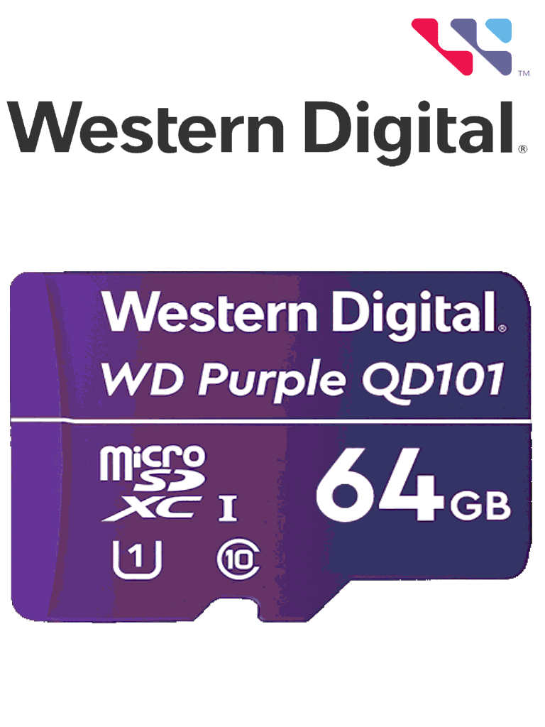 [WDD064G1P0C] WESTERN WDD064G1P0C- Memoria de 64GB Micro SDXC/ Linea Purple/ Clase 10 U1/ Lectura 50MB/ Escritura 40MB/ Especializada para Videovigilancia #VIVA #MICROSD
