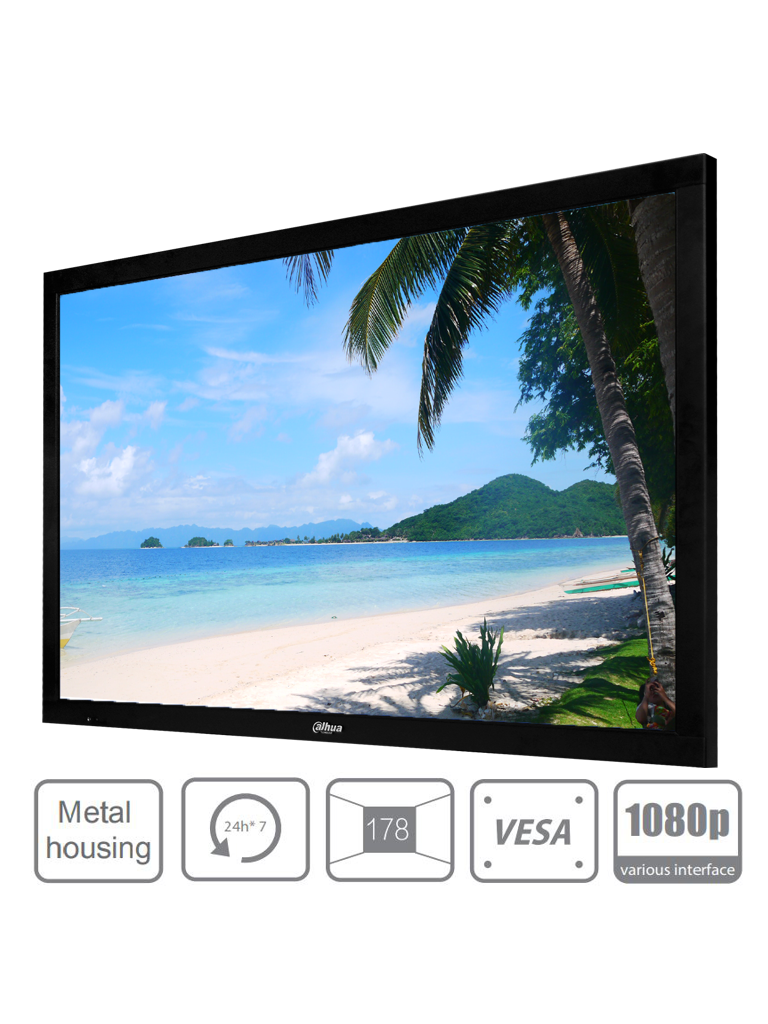 [DHL49] DAHUA DHL49 - Pantalla de 49 pulgadas profesional para CCTV / F HD / Panel grado industrial / 24 / 7 / Brillo 450 NITS / 8MS / Carcasa de metal / Altavoces