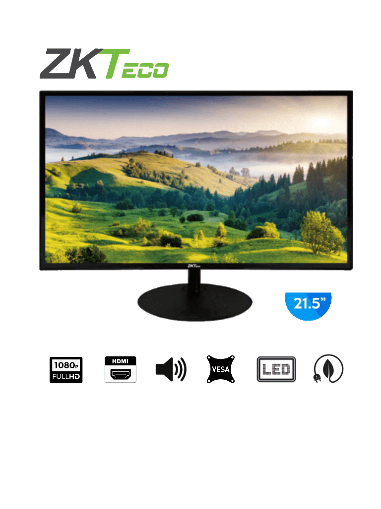ZKTECO ZD222K - Monitor LED Full HD de 21.5 pulgadas / Resolución 1920 x 1080 / 1 Entrada de video HDMI y 1 VGA / Altavoces Incorporados / Ángulo de Visión Horizontal 170° / Soporte VESA / Ahorro de Energía / 24/7 / Incluye Cable HDMI